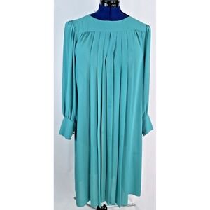 70s Susan Howard California women pleated Chiffon green Shift dress‎ Large - XL